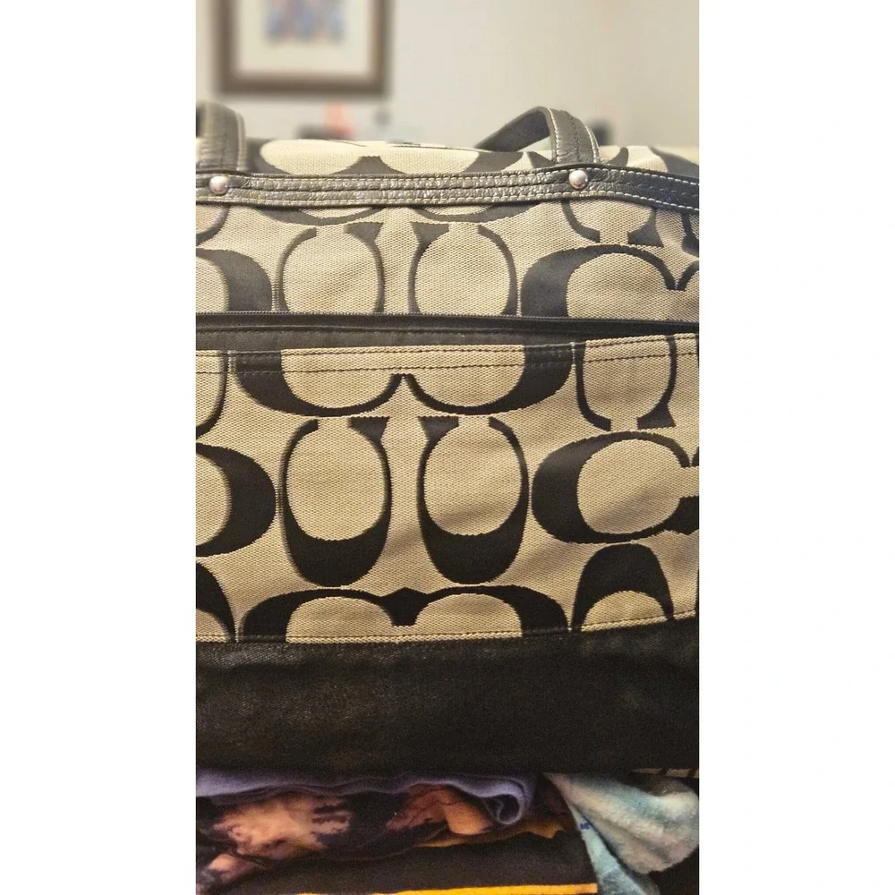 Coach Signature C Large‎ Tote Bag Black Grey Jacquard Canvas Shoulder Bag